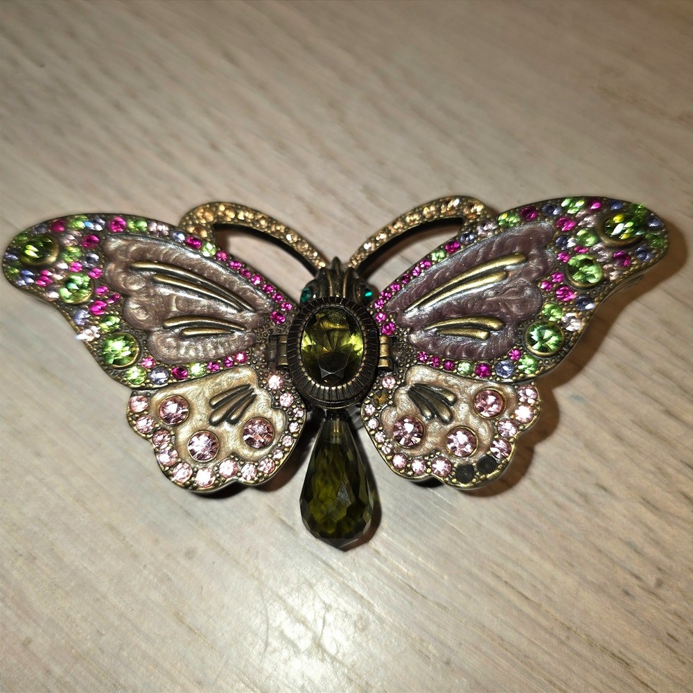 Swarovski Crystal Butterfly Trinket Box Enameled Jeweled Hinged Pill Box Austria